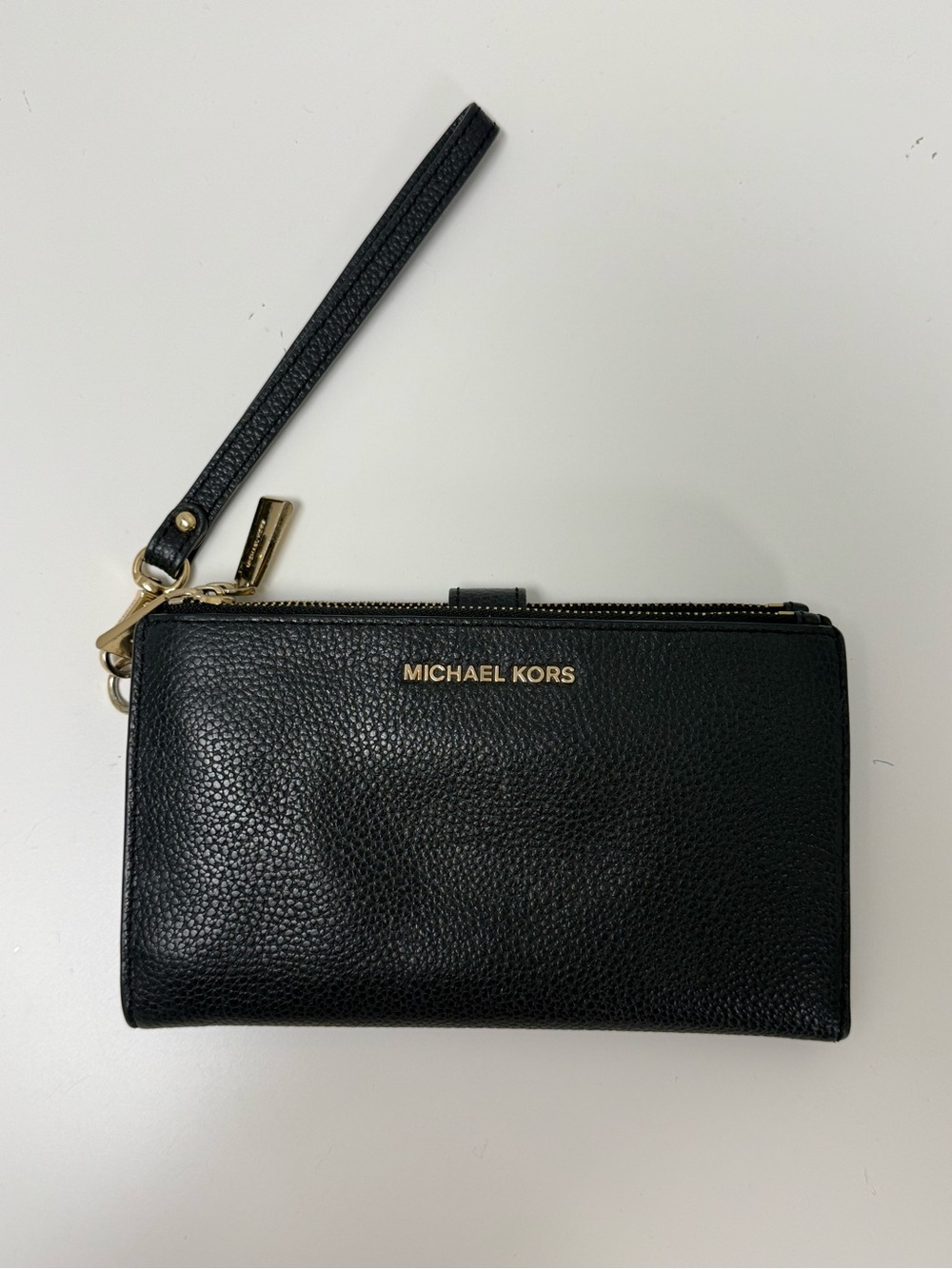 Michael Kors Black Pebbled Leather Wristlet Wallet with Gold Hardware